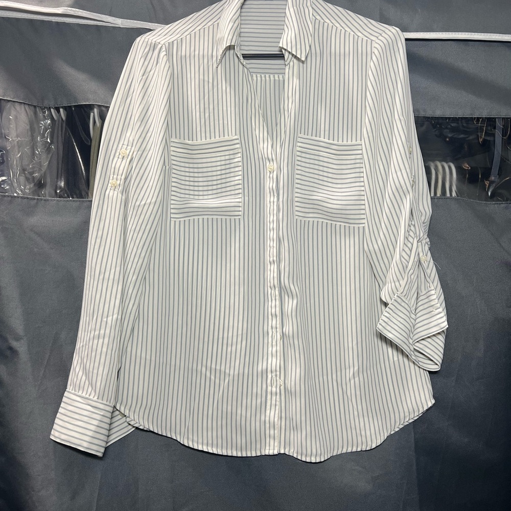Express White and Gray Striped Button Down Shirt